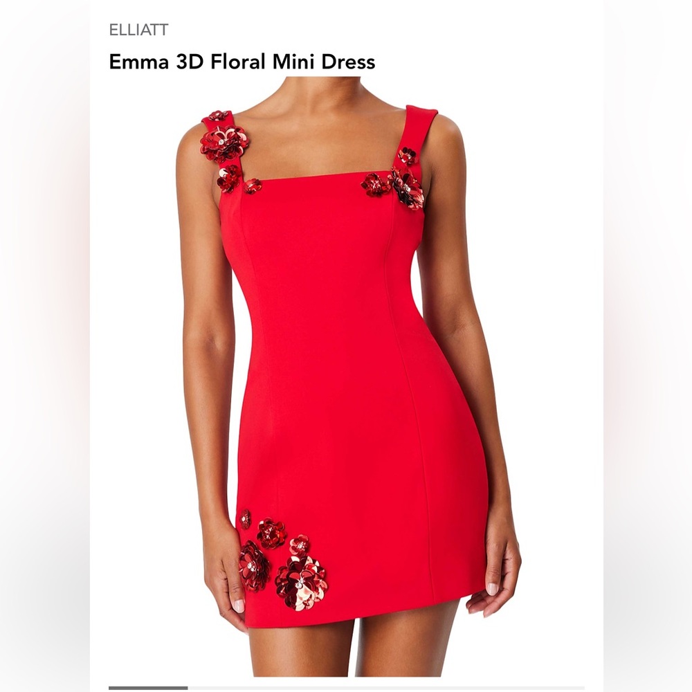 Elliatt Red Asymmetrical Embellished Mini Dress
